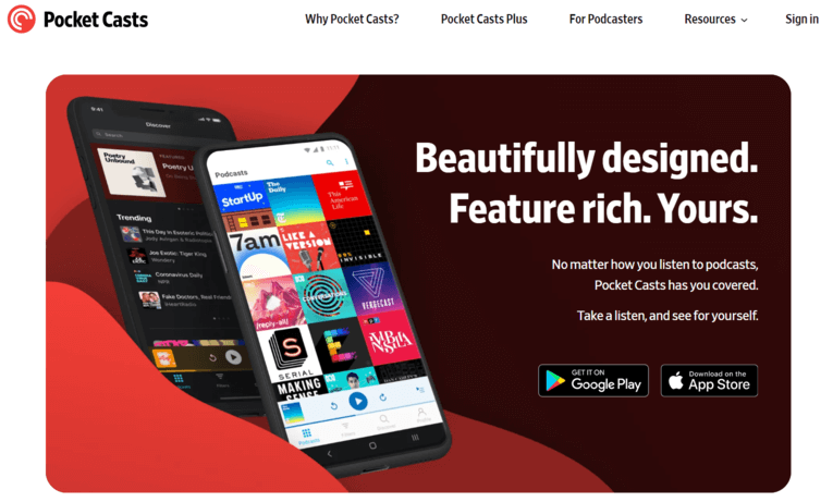 Pocket Casts banner image with mobile apps