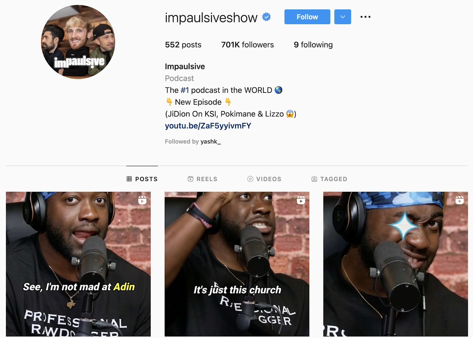Instagram profile of Logan Paul's podcast show