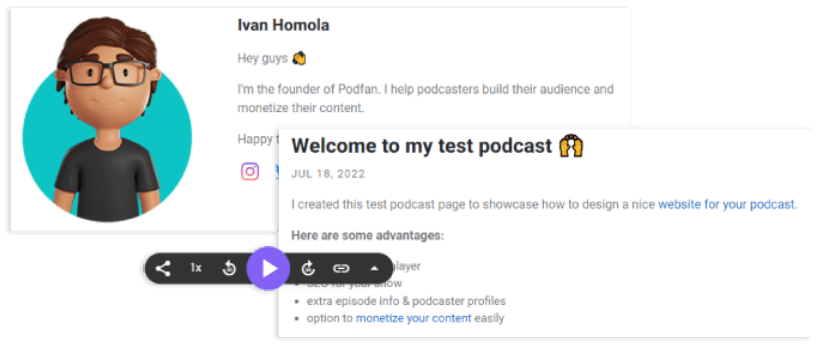 Podcast website tabs